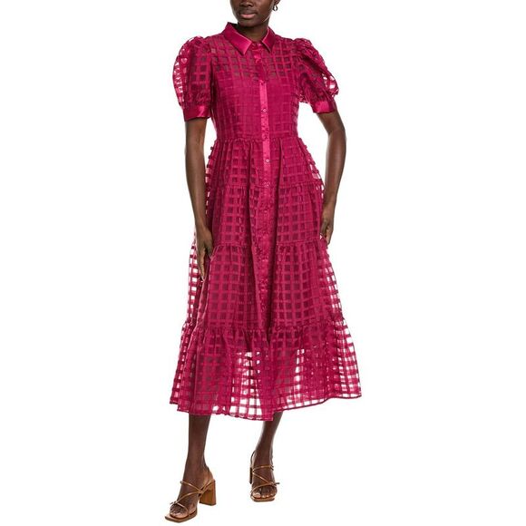 English Factory Dresses & Skirts - English Factory Womens  Gridded Organza Tiered Maxi Dress, Red